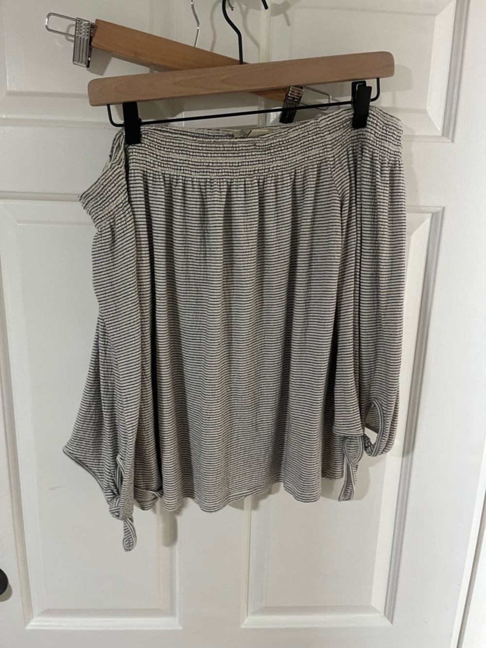Lucky Brand Off-Shoulder Striped Skater Skirt - Gray & White